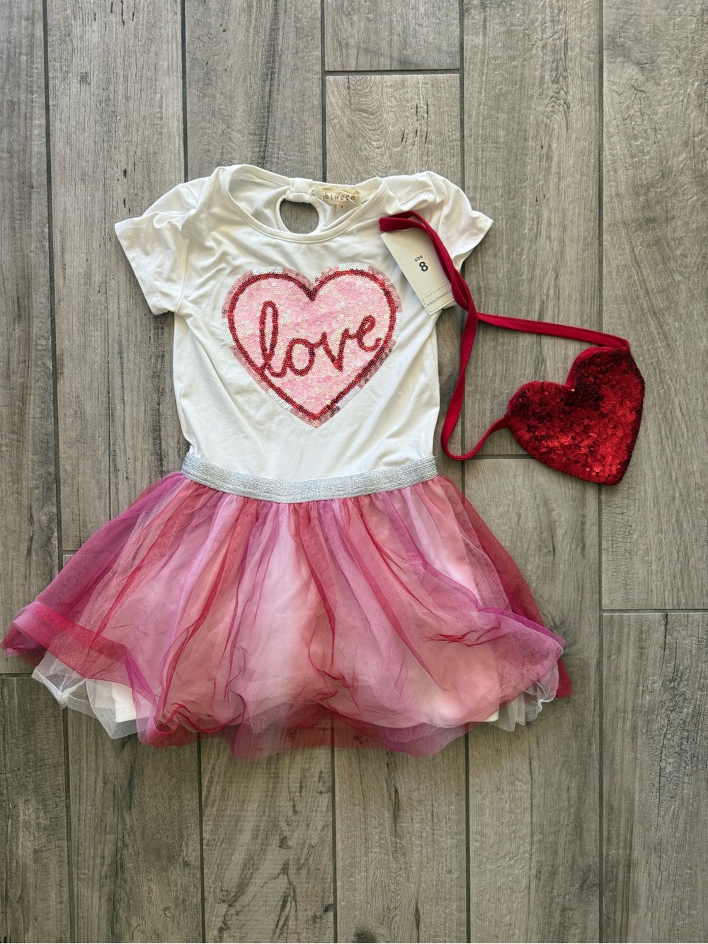 White red & Pink valentines love Tulle Skirt Dress with Sequin Heart